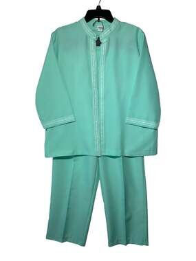 Adrian Delafield for Haband Women's Mint 2-Piece Embroidered Pantsuit Size LP